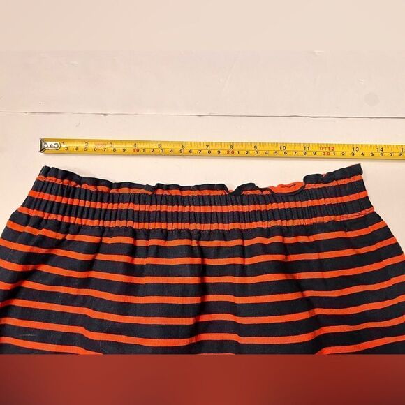 J. Crew Cotton  Linen Navy and Orange Striped Skirt Sz 4 Lined Elastic Waist - Picture 4 of 8